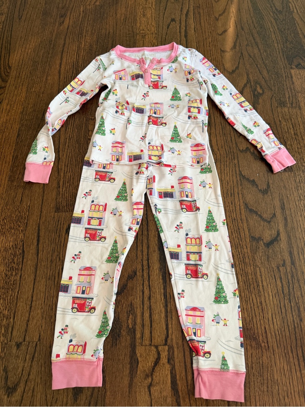 The Beaufort Bonnet Company White and Pink Holiday Train Pajama Set